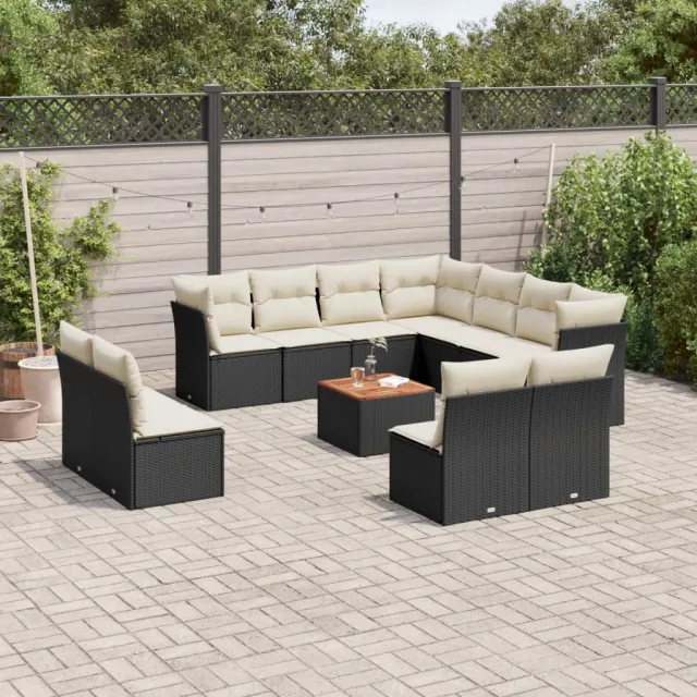 Salon de jardin 12 pcs avec coussins noir résine tressée