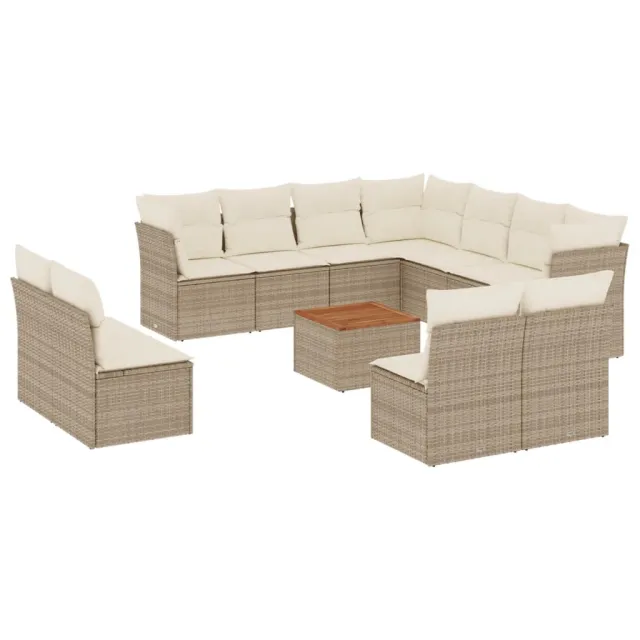 Salon de jardin avec coussins 12 pcs beige résine tressée