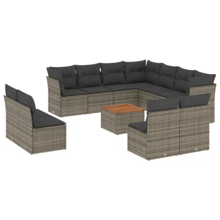 Salon de jardin avec coussins 12 pcs gris résine tressée 2