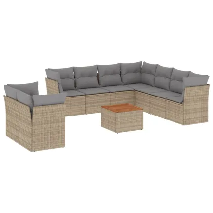 Salon de jardin et coussins 11 pcs mélange beige résine tressée 2