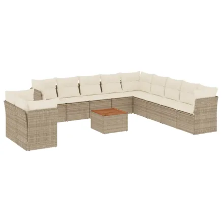 Salon de jardin avec coussins 12 pcs beige résine tressée 2