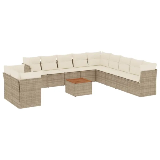 Salon de jardin avec coussins 12 pcs beige résine tressée