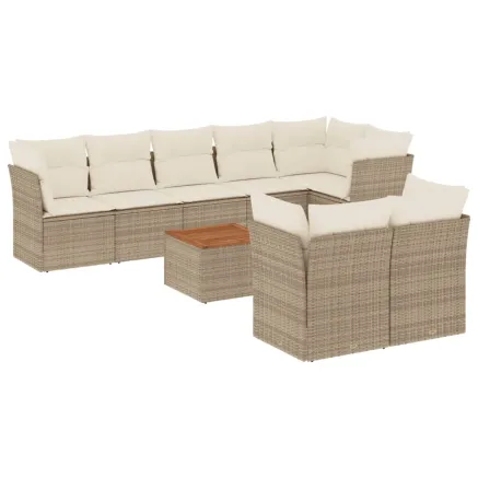 Salon de jardin avec coussins 9 pcs beige résine tressée 2