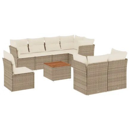 Salon de jardin avec coussins 9 pcs beige résine tressée 2