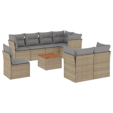 Salon de jardin avec coussins 9pcs mélange beige résine tressée 2