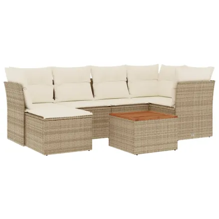 Salon de jardin avec coussins 7 pcs beige résine tressée 2