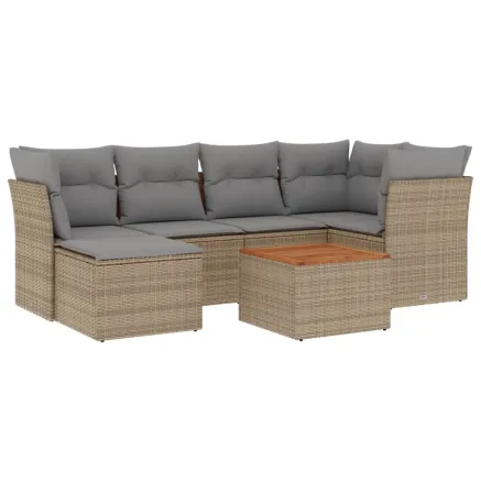 Salon de jardin avec coussins 7pcs mélange beige résine tressée 2