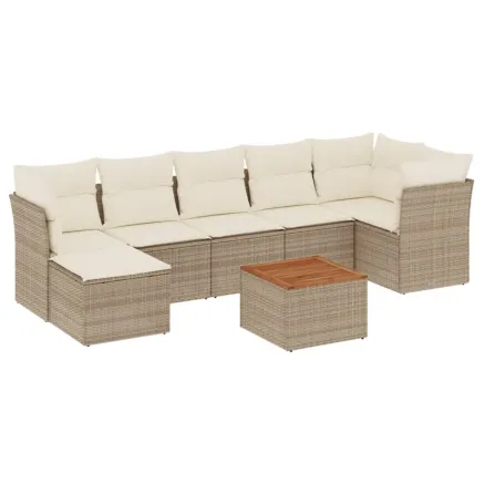 Salon de jardin avec coussins 8 pcs beige résine tressée 2