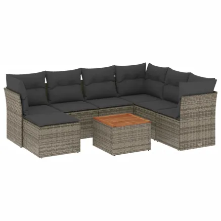Salon de jardin 8 pcs avec coussins gris résine tressée 2
