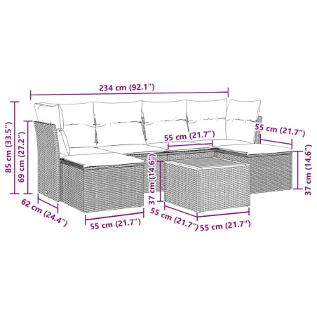 Salon de jardin 7 pcs avec coussins noir résine tressée