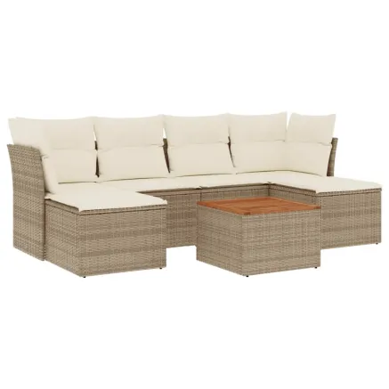 Salon de jardin avec coussins 7 pcs beige résine tressée 2
