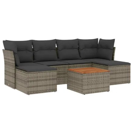 Salon de jardin avec coussins 7 pcs gris résine tressée 2