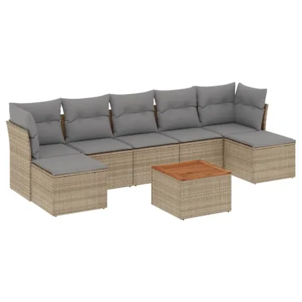 Salon de jardin avec coussins 8pcs mélange beige résine tressée 2