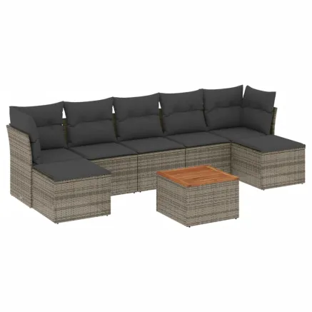 Salon de jardin 8 pcs avec coussins gris résine tressée 2