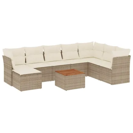 Salon de jardin avec coussins 9 pcs beige résine tressée 2