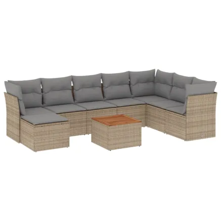 Salon de jardin avec coussins 9pcs mélange beige résine tressée 2