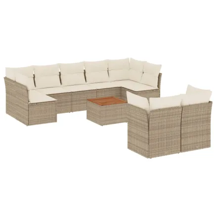 Salon de jardin avec coussins 10 pcs beige résine tressée 2