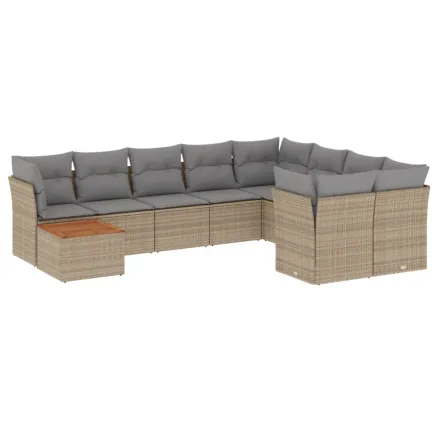 Salon de jardin et coussins 10 pcs mélange beige résine tressée 2