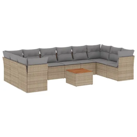 Salon de jardin et coussins 11 pcs mélange beige résine tressée 2