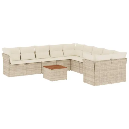 Salon de jardin 11 pcs avec coussins beige résine tressée 2