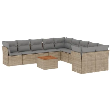Salon de jardin et coussins 11 pcs mélange beige résine tressée 2