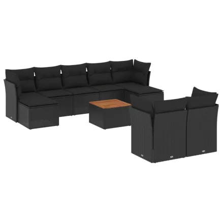 Salon de jardin 10 pcs avec coussins noir résine tressée 2
