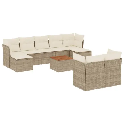 Salon de jardin avec coussins 10 pcs beige résine tressée 2