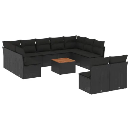 Salon de jardin 12 pcs avec coussins noir résine tressée 2