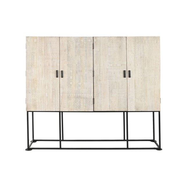 Cupboard Home ESPRIT White Black Metal Mango wood 180 x 40 x 160 cm