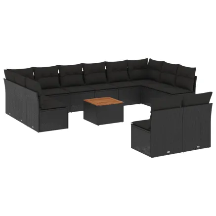 Salon de jardin avec coussins 13 pcs noir résine tressée 2