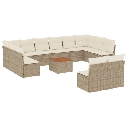 Salon de jardin avec coussins 13 pcs beige résine tressée 2