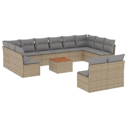 Salon de jardin et coussins 13 pcs mélange beige résine tressée 2