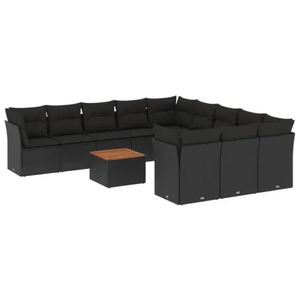 Salon de jardin 12 pcs avec coussins noir résine tressée 2