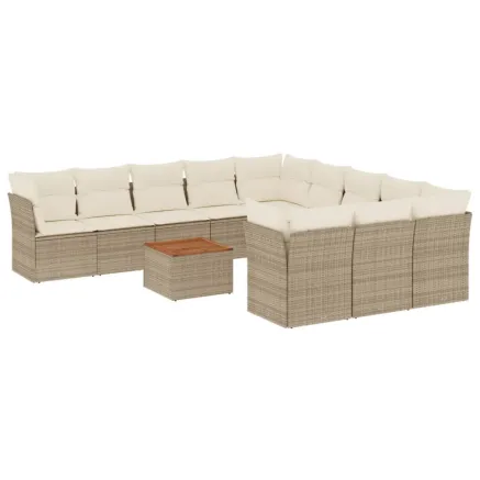 Salon de jardin avec coussins 12 pcs beige résine tressée 2