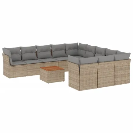 Salon de jardin et coussins 12 pcs mélange beige résine tressée 2