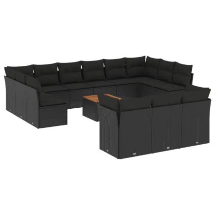 Salon de jardin avec coussins 14 pcs noir résine tressée 2
