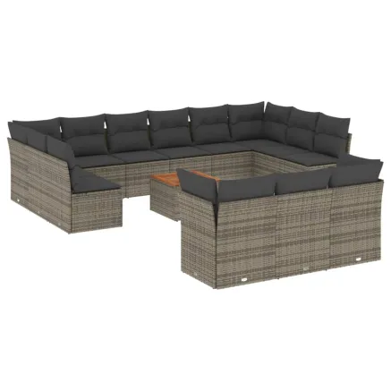 Salon de jardin avec coussins 14 pcs gris résine tressée 2