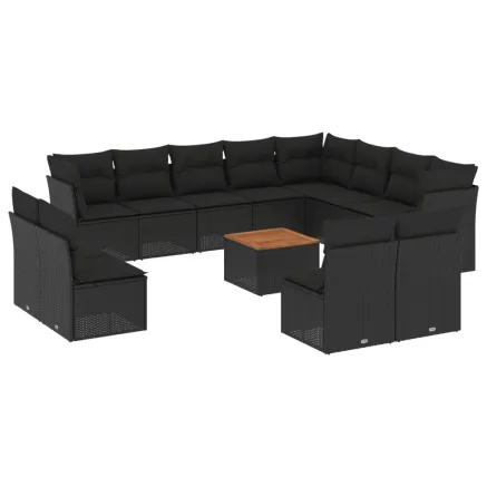 Salon de jardin avec coussins 13 pcs noir résine tressée 2
