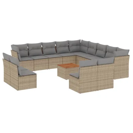 Salon de jardin et coussins 14 pcs mélange beige résine tressée 2