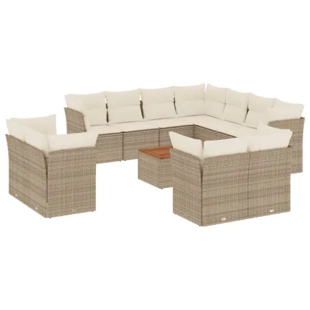 Salon de jardin avec coussins 12 pcs beige résine tressée