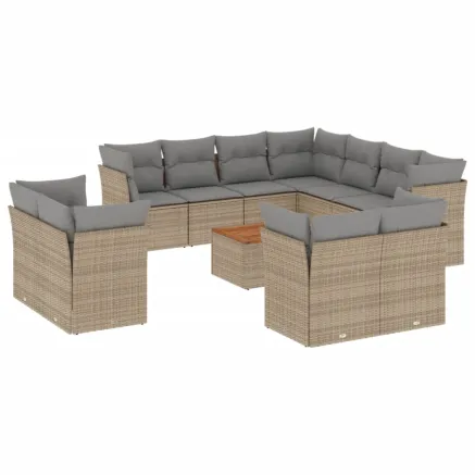 Salon de jardin et coussins 12 pcs mélange beige résine tressée 2