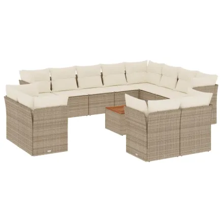 Salon de jardin avec coussins 13 pcs beige résine tressée 2