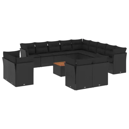 Salon de jardin avec coussins 14 pcs noir résine tressée 2