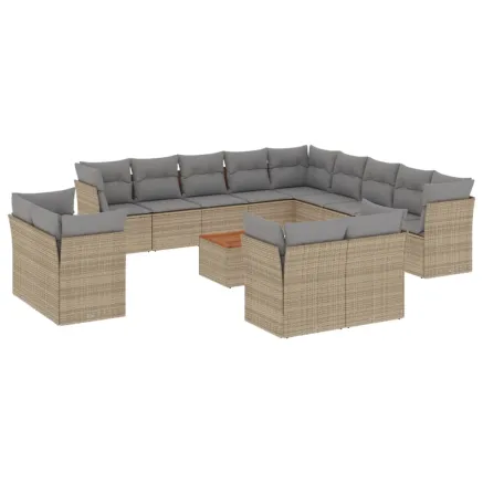 Salon de jardin et coussins 14 pcs mélange beige résine tressée 2