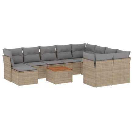 Salon de jardin et coussins 11 pcs mélange beige résine tressée 2