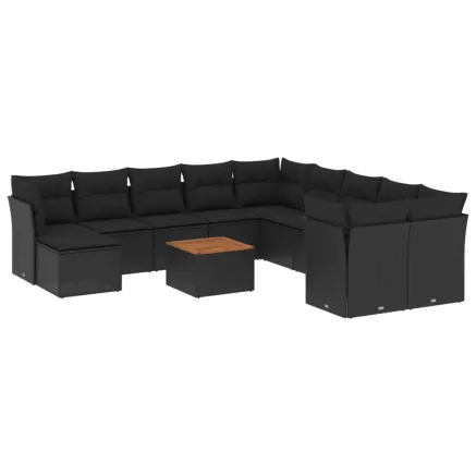 Salon de jardin 12 pcs avec coussins noir résine tressée 2
