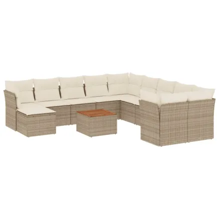 Salon de jardin avec coussins 12 pcs beige résine tressée 2