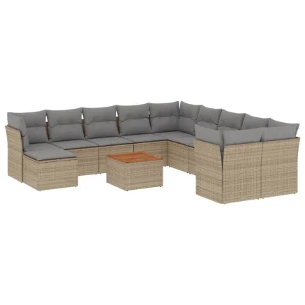Salon de jardin et coussins 12 pcs mélange beige résine tressée 2