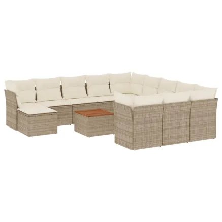Salon de jardin avec coussins 13 pcs beige résine tressée 2