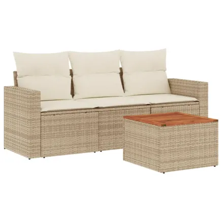 Salon de jardin avec coussins 4 pcs beige résine tressée 2